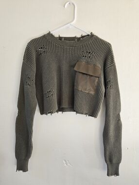 Forever 21 Olive Cropped Knit Sweater
